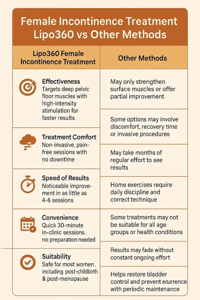 Comprehensive Guide To Female Incontinence Treatment Options 1 Table showing benefits of incontinence treatment Beaconsfield