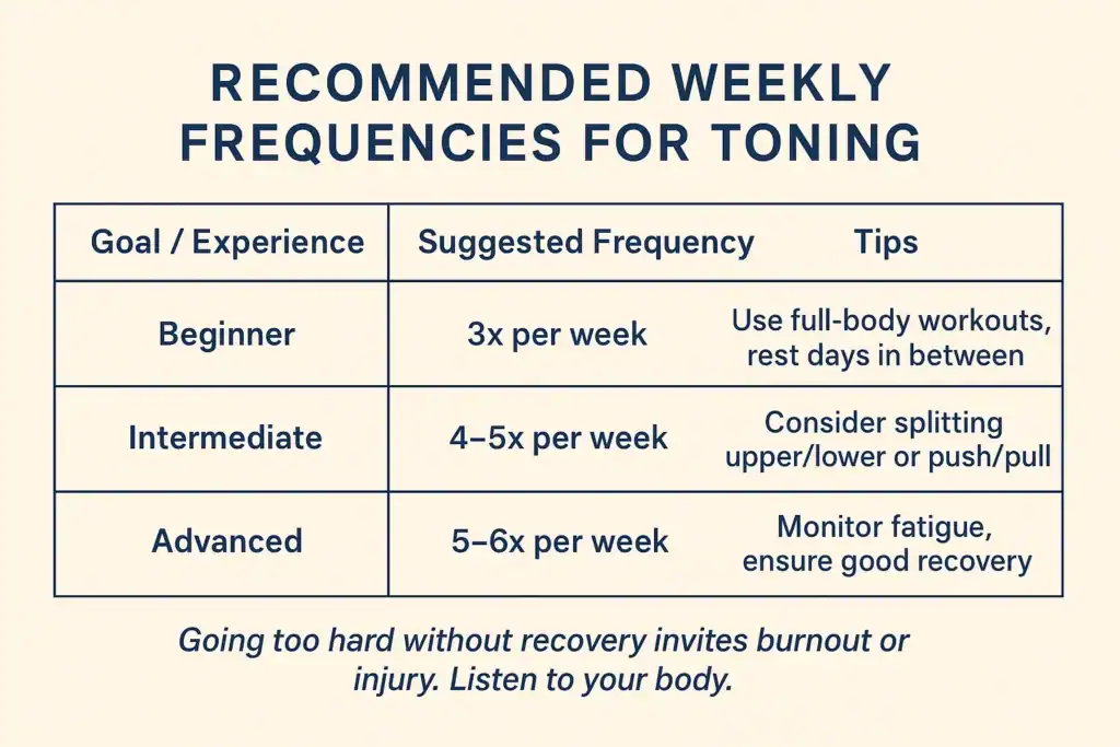 Achieving the Perfect Tone: How Often Should You Exercise for Results? 2 Graphic to show how often you should do exercise to help with toning Beaconsfield
